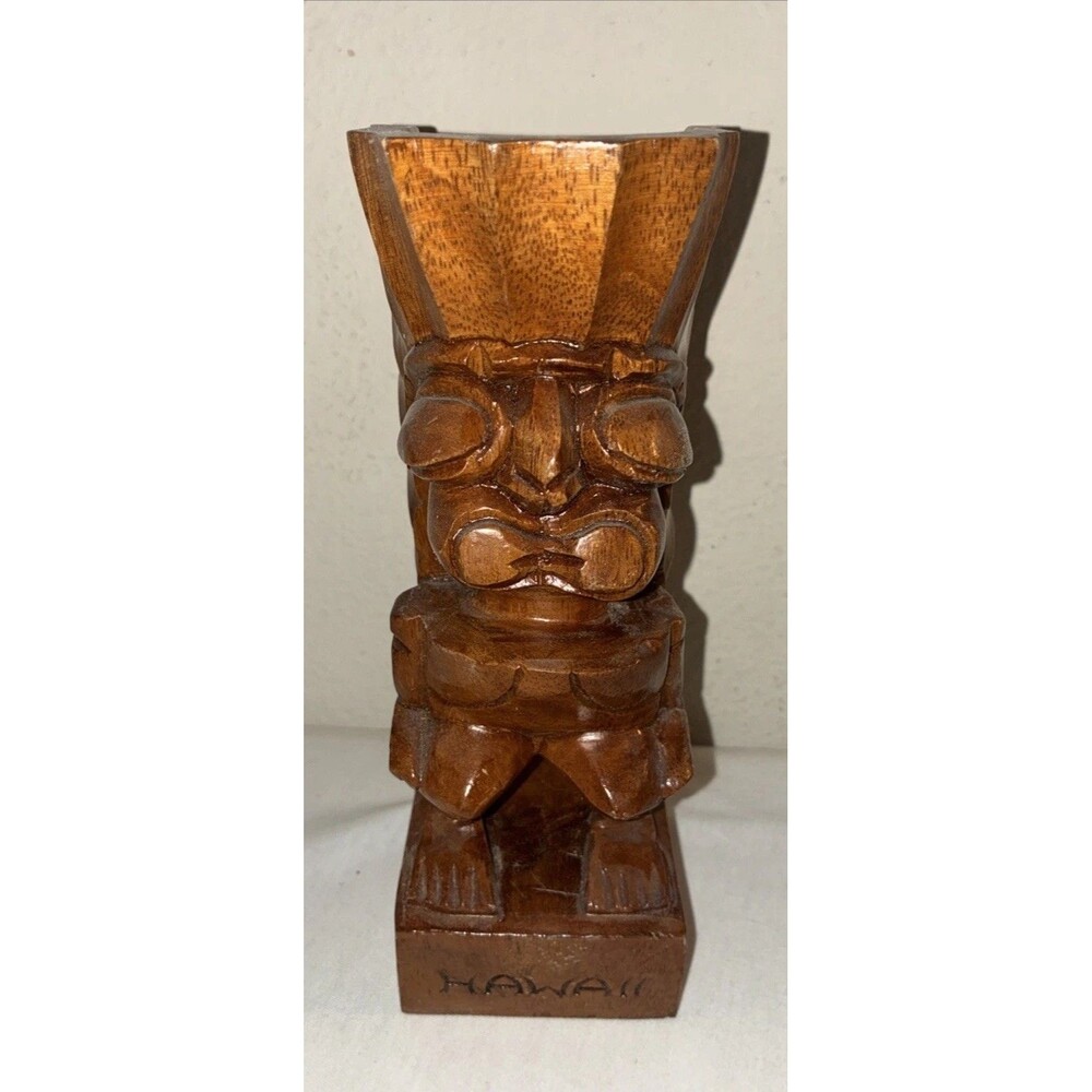 Vintage Hand Carved Wood Hawaiian Tiki Statue Ku God of War 8" Hawaii Figurine